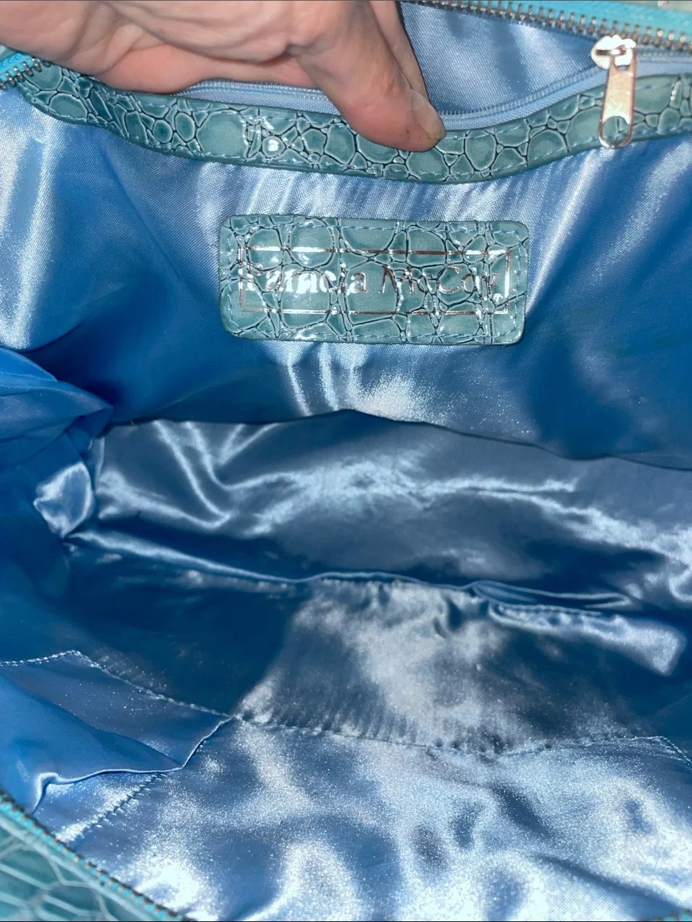 PAMELA MCCOY AWUA Blue Croc-Embossed Tote Bag - 18” X 15”